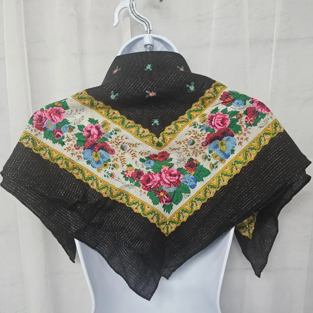 Unbranded Scarf Boho Floral Black Pink Metallic Retro Square